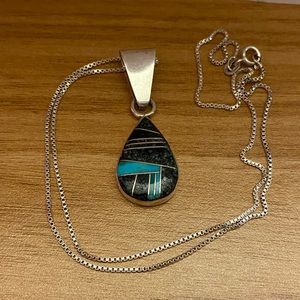 Beautiful turquoise inlay pendant from Navajo F. Chee– 925 Sterling silver